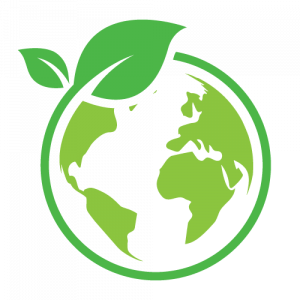 Eine Grafik mit eine grüne, nachhaltigen Weltkugel, die von einer Pflanze umrundet ist.