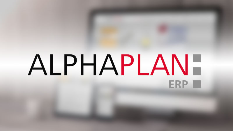 ALPHAPLAN-ERP-Logo vor einem verschwommenen Hintergrund.